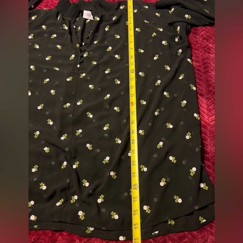 EUC Cabi Sheer Black Floral Smocked Neck Women's Blouse Small - Picture 7 of 9